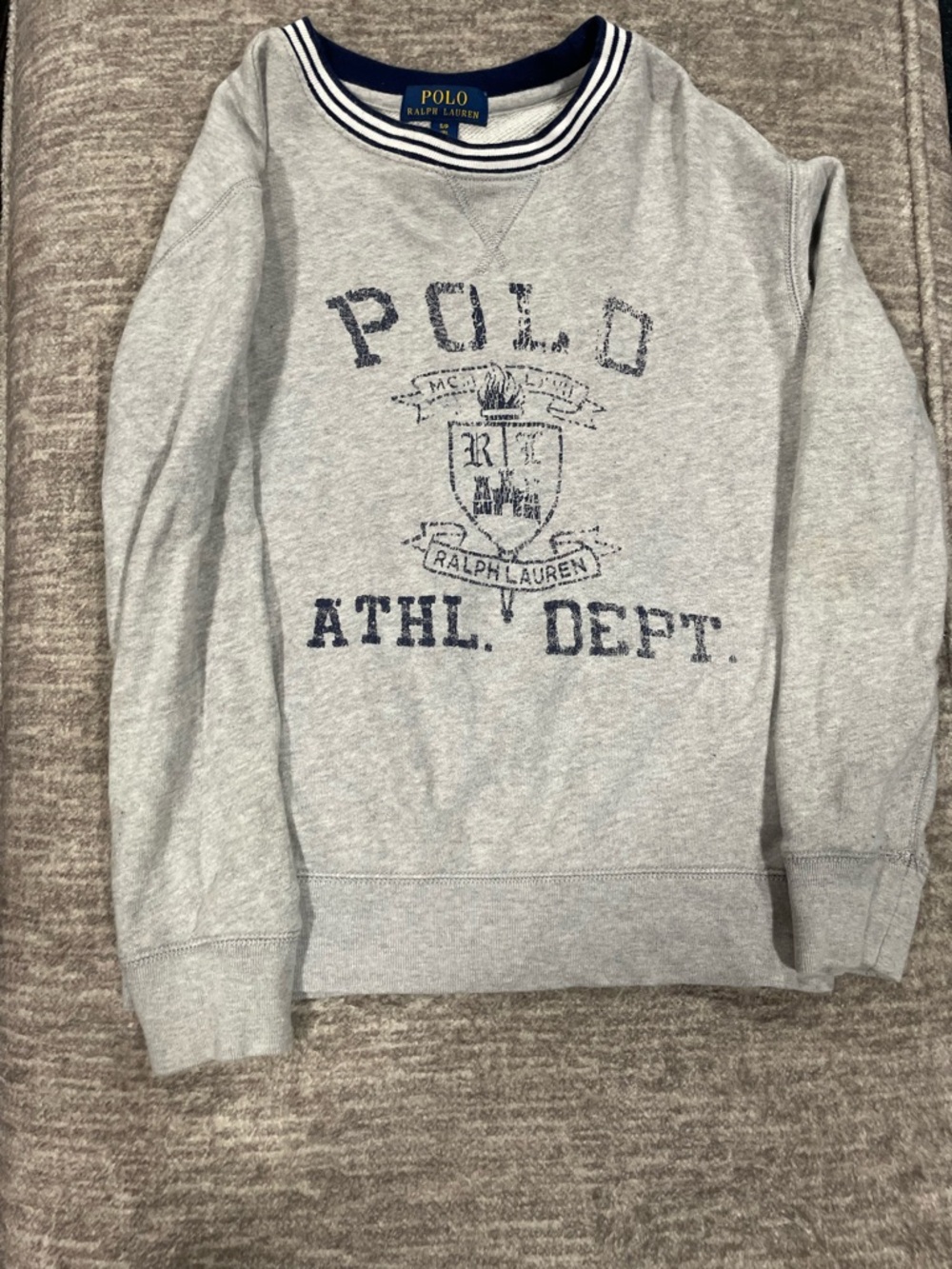 Polo by Ralph Lauren Light Gray Crewneck Sweatshirt with Navy Accents